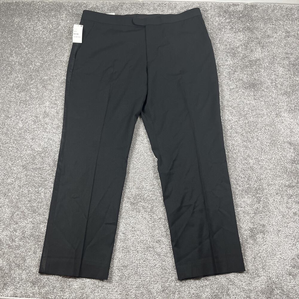 Stafford Dress Pants Mens 40 x 30‎ Coolmax Side Stripe Stretch Pleated Black NWT